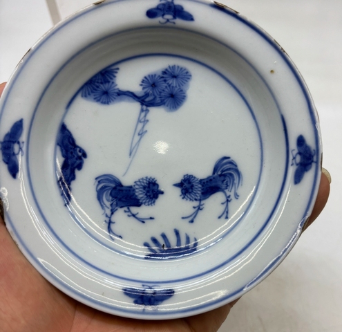 古玩陶瓷青花斗雞圖盤真品鑒賞圖