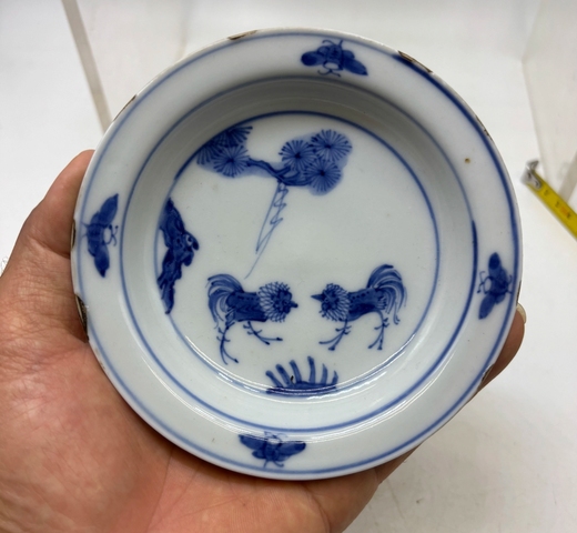 古玩陶瓷青花斗雞圖盤真品鑒賞圖