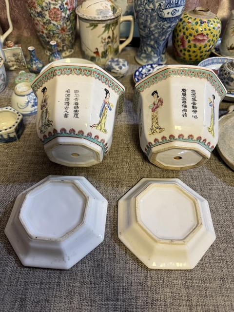 古玩陶瓷粉彩四美圖花盆真品鑒賞圖