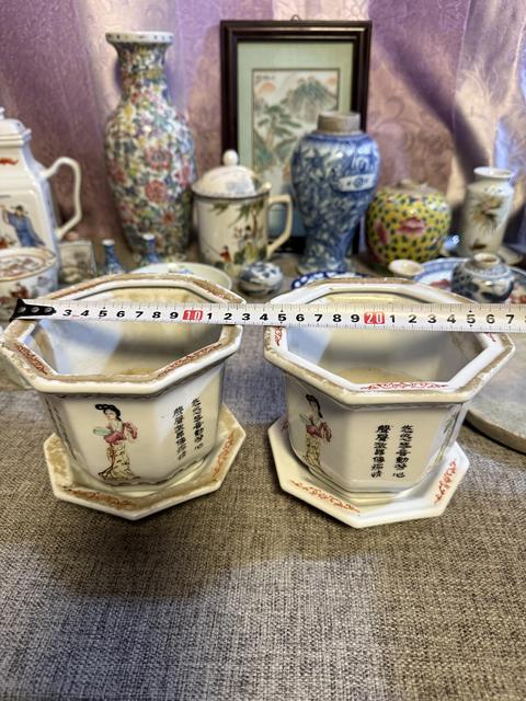 古玩陶瓷粉彩四美圖花盆真品鑒賞圖