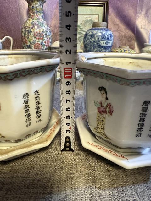 古玩陶瓷粉彩四美圖花盆真品鑒賞圖