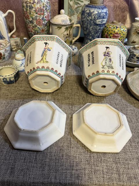 古玩陶瓷粉彩四美圖花盆真品鑒賞圖