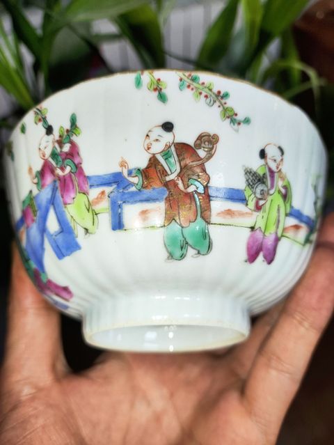 古玩陶瓷仕女嬰戲紋小碗真品鑒賞圖