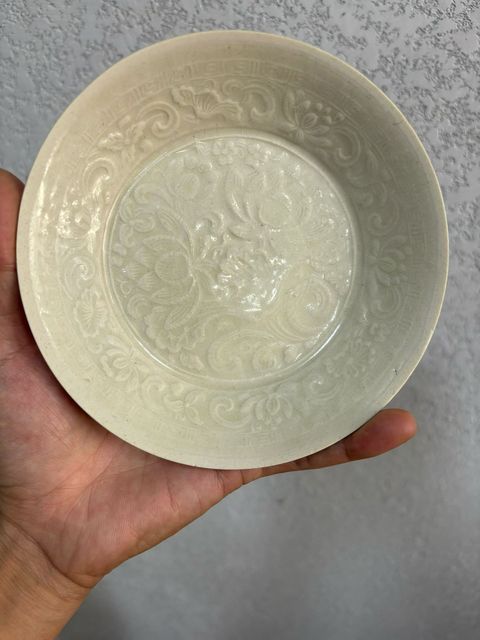 古玩陶瓷芒口圈足覆燒工藝印花洗真品鑒賞圖