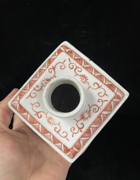 古玩陶瓷五彩花卉紋四方茶葉罐拍賣，當前價格1488元