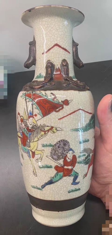 古玩陶瓷哥釉五彩刀馬人物棒槌瓶拍賣，當前價格1888元