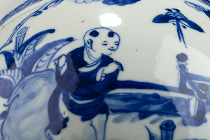 古玩陶瓷清晚·青花仕女教子圖案缸真品鑒賞圖
