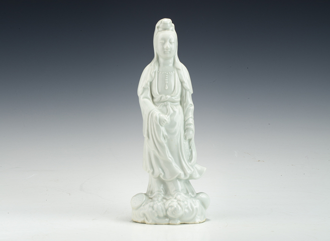 古玩陶瓷民國(guó)·白釉觀音瓷塑真品鑒賞圖
