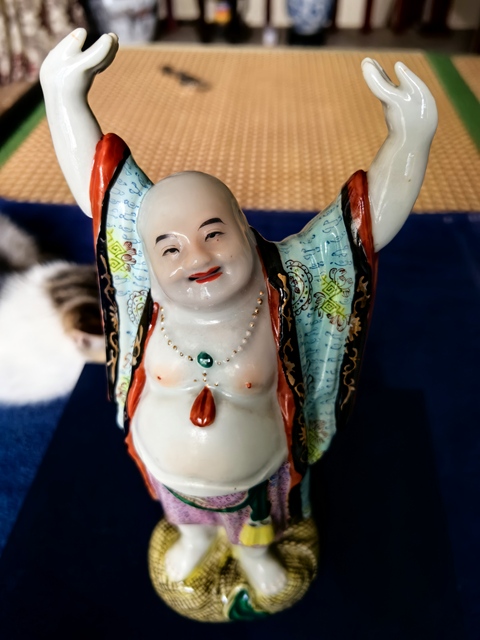 古玩陶瓷粉彩彌勒佛站像真品鑒賞圖