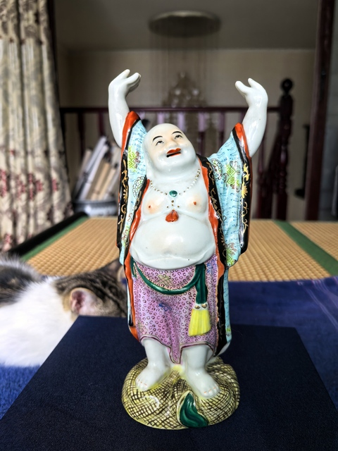古玩陶瓷粉彩彌勒佛站像真品鑒賞圖