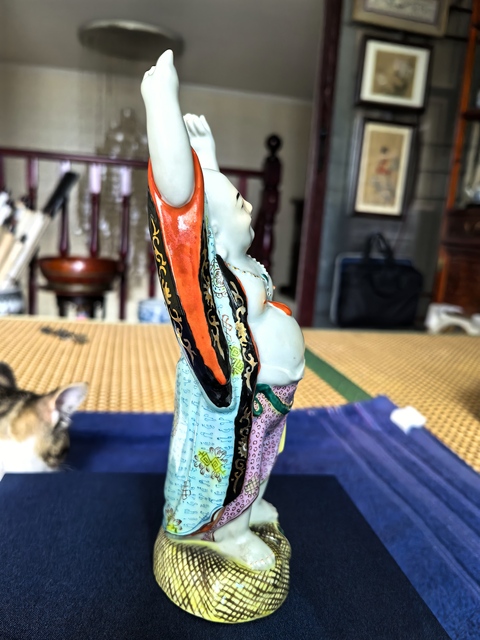古玩陶瓷粉彩彌勒佛站像真品鑒賞圖