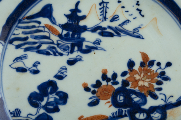古玩陶瓷清中·青花粉彩山水圖八方盤真品鑒賞圖