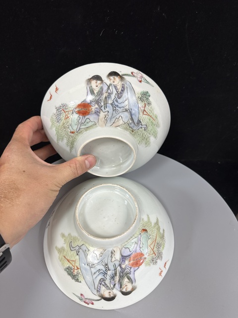 古玩陶瓷結婚定燒瓷粉彩人物合和二仙碗一對拍賣，當前價格3800元