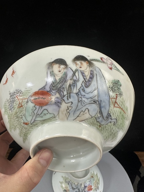 古玩陶瓷結婚定燒瓷粉彩人物合和二仙碗一對拍賣，當前價格3800元