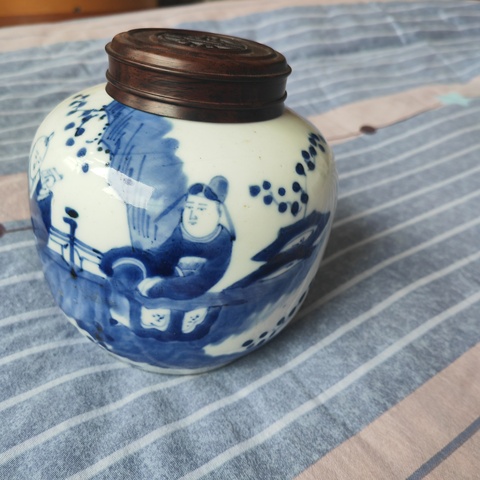 古玩陶瓷青花人物故事紋茶葉罐真品鑒賞圖