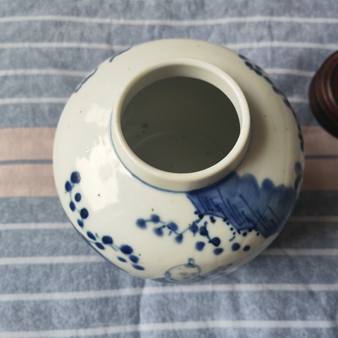 古玩陶瓷青花人物故事紋茶葉罐真品鑒賞圖