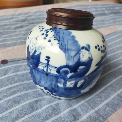 古玩陶瓷青花人物故事紋茶葉罐真品鑒賞圖