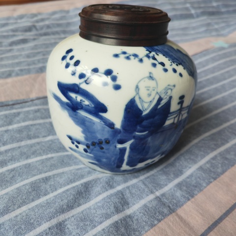 古玩陶瓷青花人物故事紋茶葉罐真品鑒賞圖