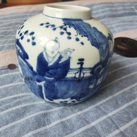 古玩陶瓷青花人物故事紋茶葉罐真品鑒賞圖