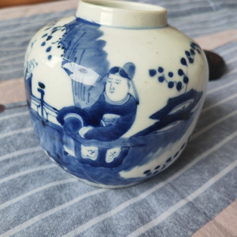 古玩陶瓷青花人物故事紋茶葉罐真品鑒賞圖