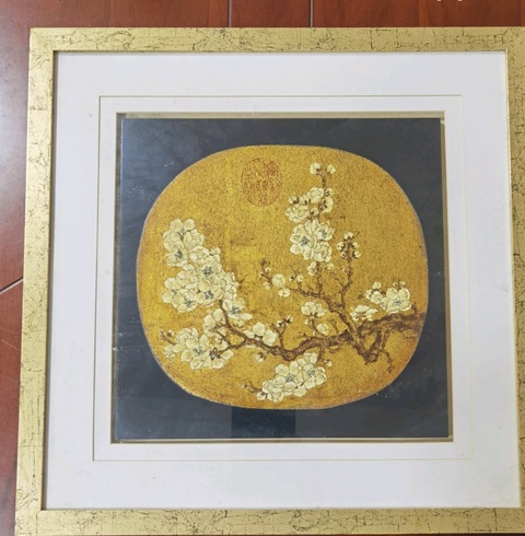 古玩字畫佚名金箋工筆團扇臘梅圖真品鑒賞圖