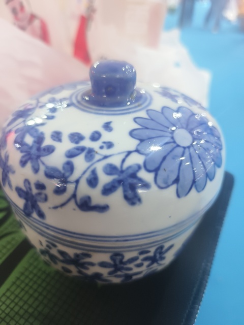 古玩陶瓷青花花卉紋蓋缸真品鑒賞圖