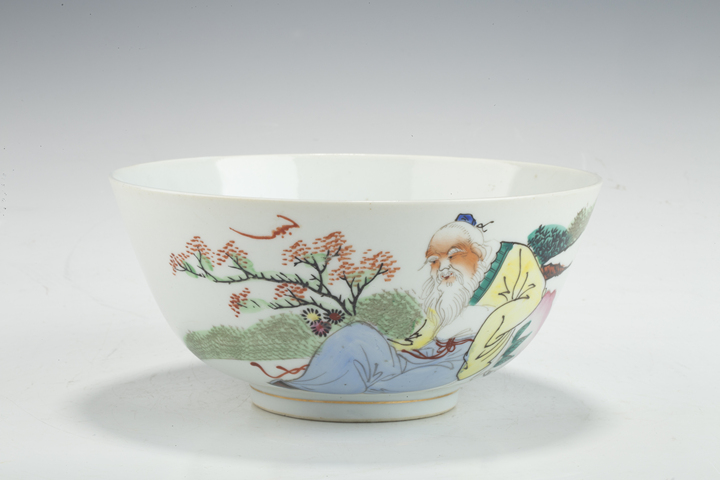 古玩陶瓷民國(guó)·粉彩壽星人物紋碗真品鑒賞圖