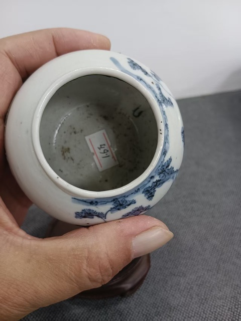 古玩陶瓷青花釉里紅人物水盂真品鑒賞圖