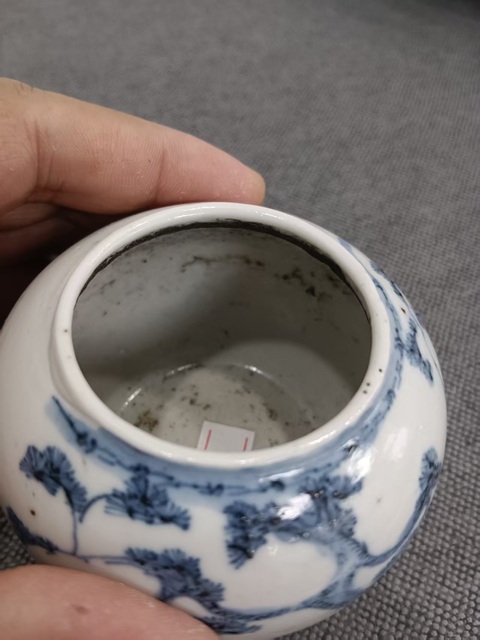 古玩陶瓷青花釉里紅人物水盂真品鑒賞圖