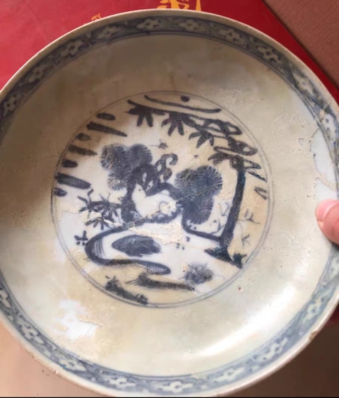 古玩陶瓷青花玉兔紋盤真品鑒賞圖