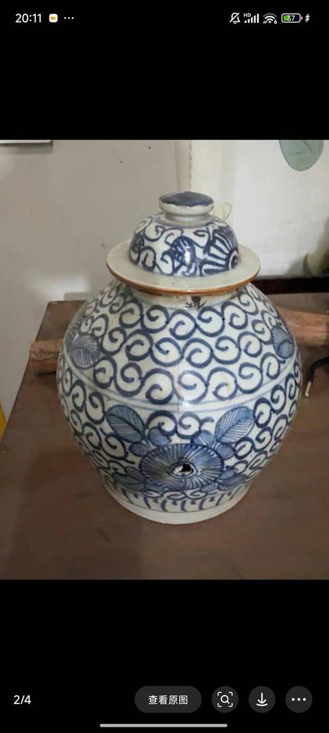 古玩陶瓷青花淡描花卉紋蓋罐真品鑒賞圖