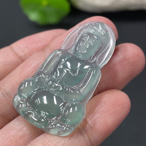 古玩玉器天然翡翠觀音題材掛件真品鑒賞圖