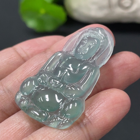 古玩玉器天然翡翠觀音題材掛件真品鑒賞圖