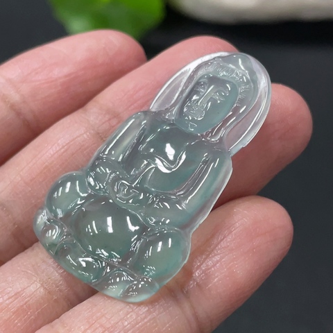 古玩玉器天然翡翠觀音題材掛件真品鑒賞圖