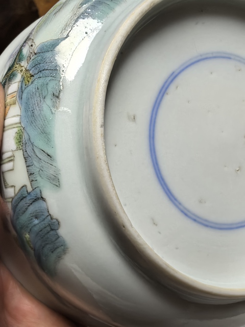 古玩陶瓷粉彩山水人物碗真品鑒賞圖