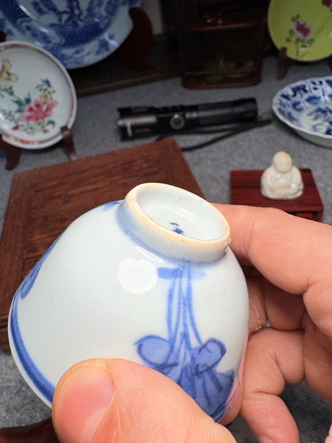 古玩陶瓷晚清青花白菜紋杯真品鑒賞圖