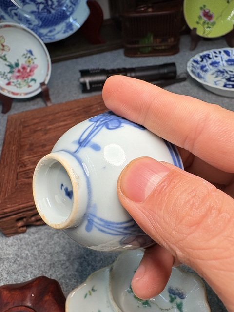 古玩陶瓷晚清青花白菜紋杯真品鑒賞圖