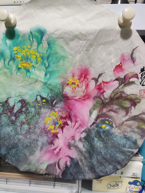 古玩字畫河南名家王萍  鏡心牡丹拍賣，當前價格168元