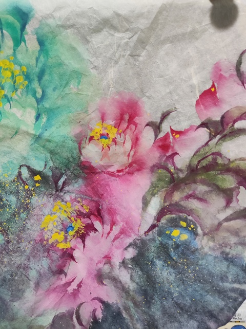 古玩字畫河南名家王萍  鏡心牡丹拍賣，當前價格168元