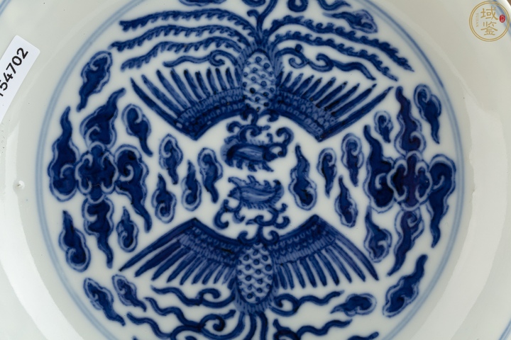 古玩陶瓷青花對頭鳳紋盤真品鑒賞圖