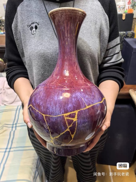 古玩陶瓷鈞紅窯變釉賞瓶真品鑒賞圖