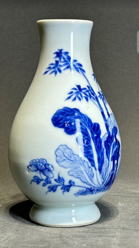 古玩陶瓷青花百財雙清琵琶尊，疑似復窯真品鑒賞圖