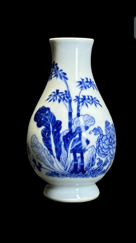 古玩陶瓷青花百財雙清琵琶尊，疑似復窯真品鑒賞圖