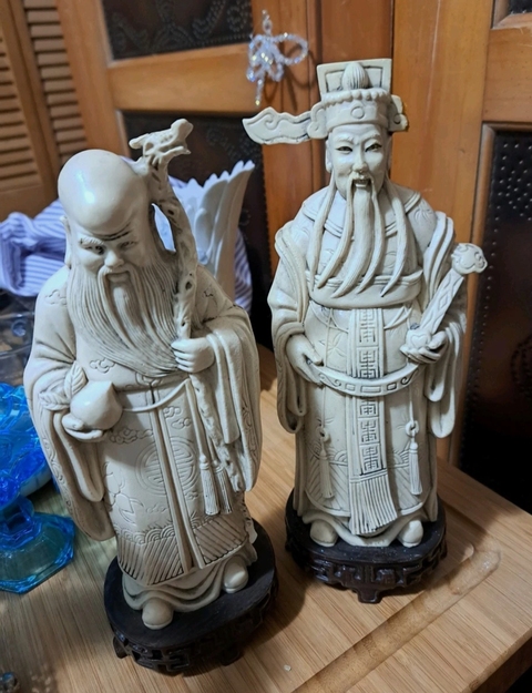 古玩陶瓷白釉壽祿星造像真品鑒賞圖