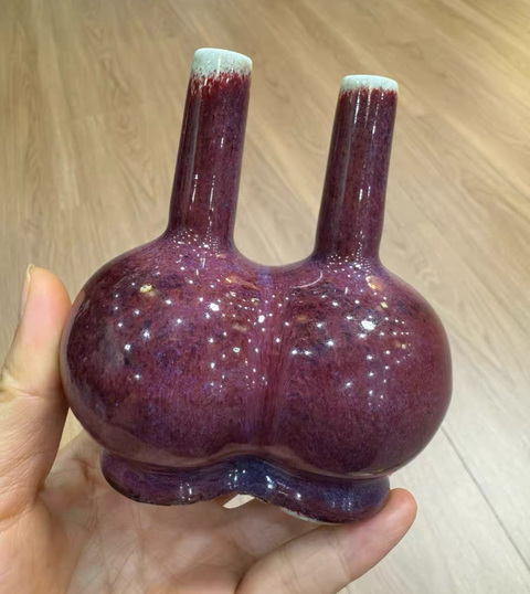 古玩陶瓷窯變紅釉雙聯瓶真品鑒賞圖