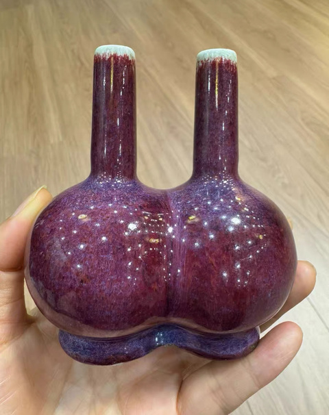 古玩陶瓷窯變紅釉雙聯瓶真品鑒賞圖