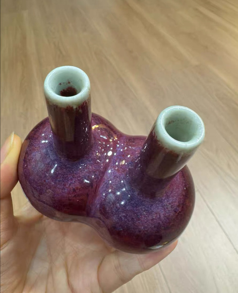 古玩陶瓷窯變紅釉雙聯瓶真品鑒賞圖