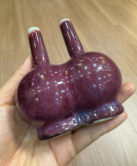 古玩陶瓷窯變紅釉雙聯瓶真品鑒賞圖