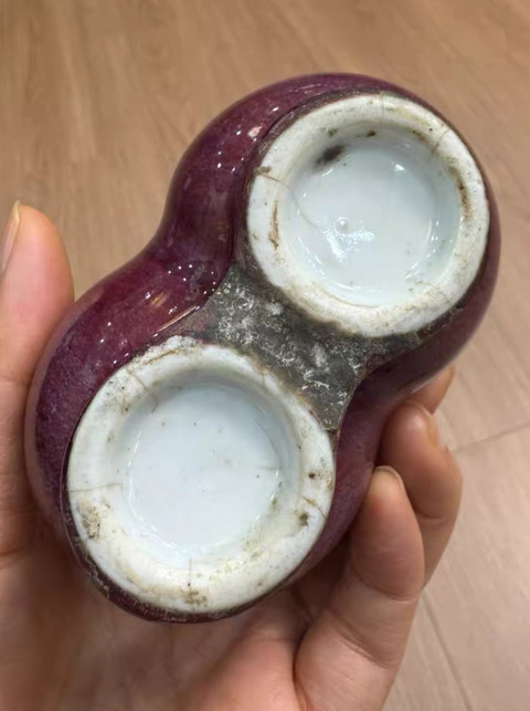 古玩陶瓷窯變紅釉雙聯瓶真品鑒賞圖