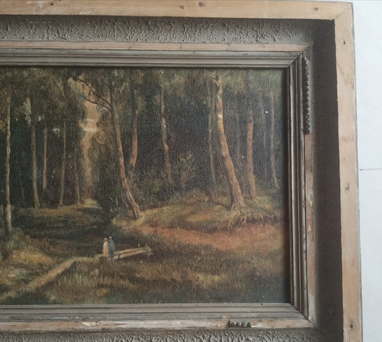 古玩字畫徐悲鴻款油畫風(fēng)景鏡框真品鑒賞圖